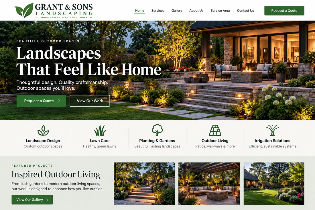 Homepage design concept for Grant & Sons Landscaping