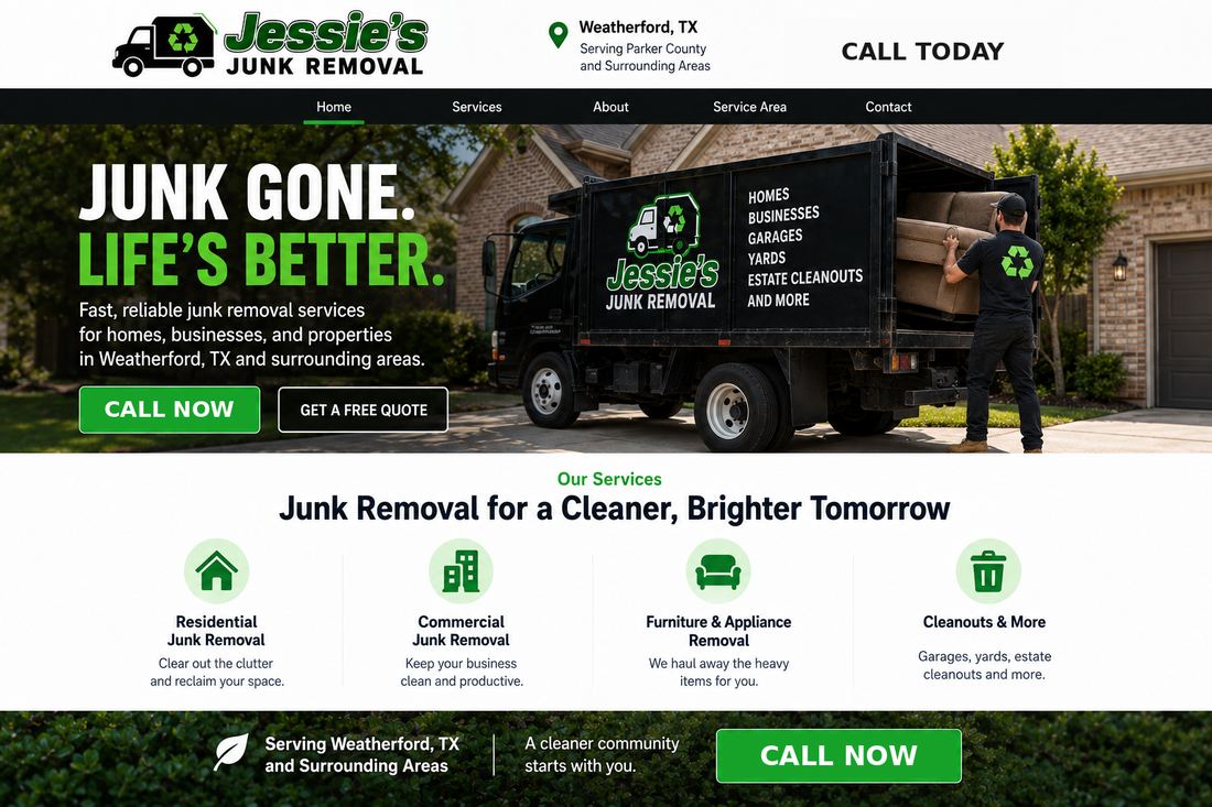 Homepage design concept for Jessies Junk Removal
