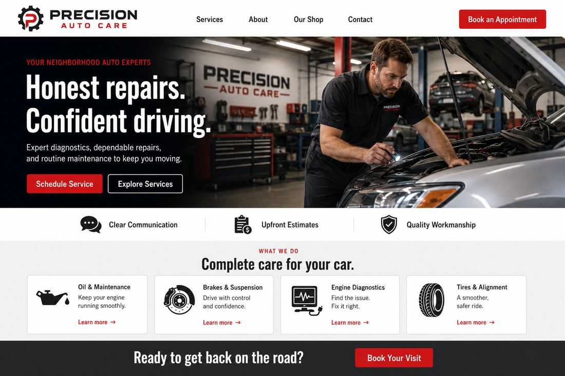 Homepage design concept for Precision Auto Care