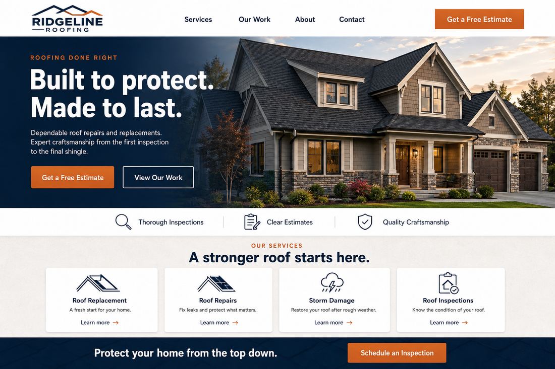Homepage design concept for Ridgeline Roofing