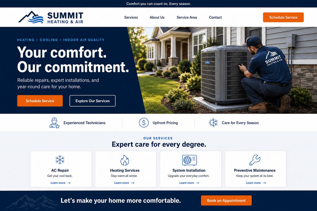Homepage design concept for Summit Heating Air